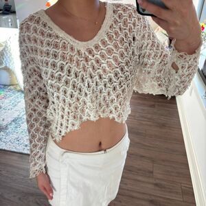 Lillie Rubin vintage boho white cream beaded and sequined knit sweater